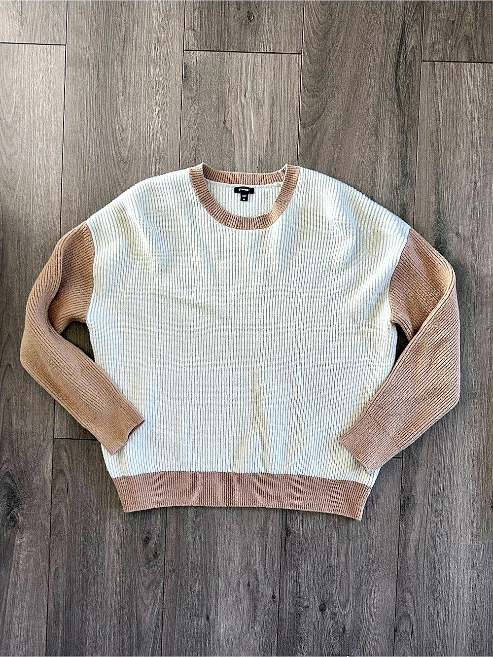 Express Color Block Ribbed Crew Neck Sweater XS